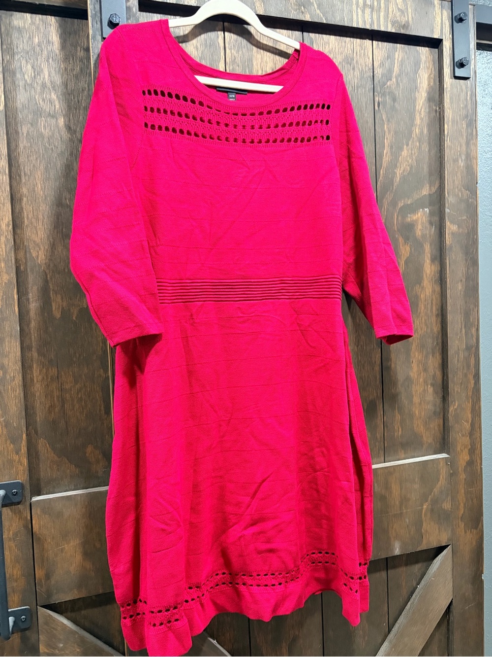 Lane Bryant Red Midi Knit Dress with Eyelet Detail